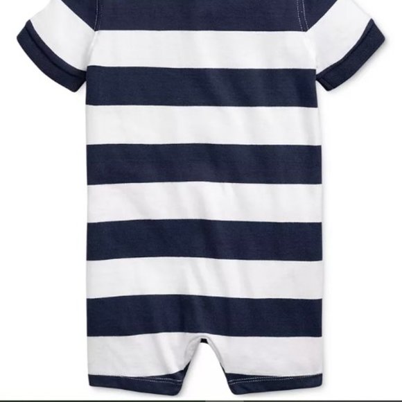 NWT Polo Ralph Lauren Baby Boys Rugby Striped Cotton Shortall MSRP $39.50 Navy - Picture 4 of 4